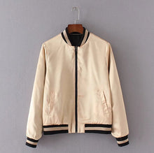 Reversible Coat Star Embroidery Jacket Women Stand collar Black Beige color Bomber Jacket Coat Pilots Outerwear