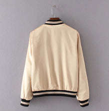 Reversible Coat Star Embroidery Jacket Women Stand collar Black Beige color Bomber Jacket Coat Pilots Outerwear