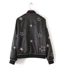 Reversible Coat Star Embroidery Jacket Women Stand collar Black Beige color Bomber Jacket Coat Pilots Outerwear