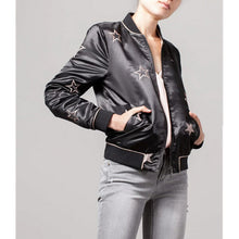 Reversible Coat Star Embroidery Jacket Women Stand collar Black Beige color Bomber Jacket Coat Pilots Outerwear