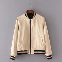 Reversible Coat Star Embroidery Jacket Women Stand collar Black Beige color Bomber Jacket Coat Pilots Outerwear