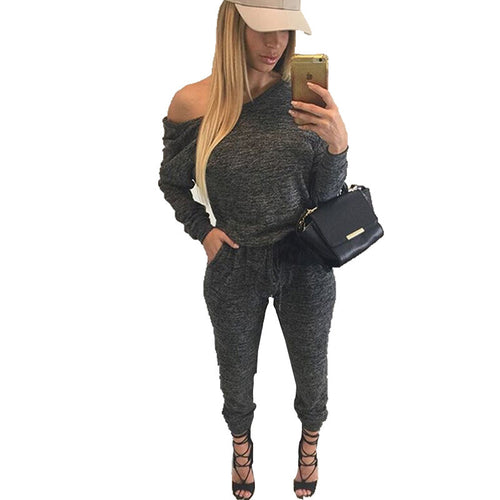 Rompers Womens Jumpsuit Full Sleeve O Neck Casual Loose Long Jumpsuit Grey Bodysuit Outdoor Sport Swearing