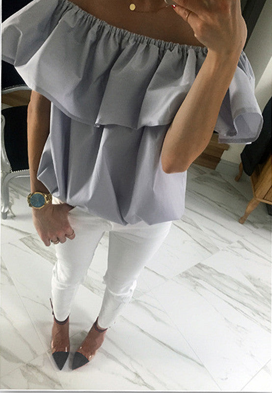 Ruffles Off Shoulder Women Blouse Candy Color Butterfly Sleeve Tops Sexy Loose blusa volante mujer GV244