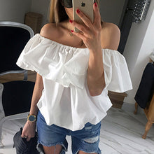 Ruffles Off Shoulder Women Blouse Candy Color Butterfly Sleeve Tops Sexy Loose blusa volante mujer GV244