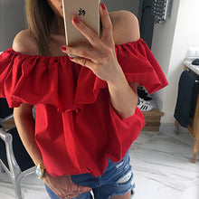 Ruffles Off Shoulder Women Blouse Candy Color Butterfly Sleeve Tops Sexy Loose blusa volante mujer GV244