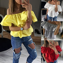 Ruffles Off Shoulder Women Blouse Candy Color Butterfly Sleeve Tops Sexy Loose blusa volante mujer GV244
