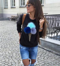 Russian Ladies Colorful Plush Ball Hoodies Novelty Causal Women's Sweatshirts Long Sleeve O-Neck Women Hoodies