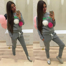 Russian Women Sweatshirt Hoodies Suits Puffer Ball Print Ice Cream Hair Plush Ball Casual Women Sweatshirt 2 Pieces Set GV400