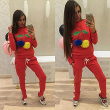 Russian Women Sweatshirt Hoodies Suits Puffer Ball Print Ice Cream Hair Plush Ball Casual Women Sweatshirt 2 Pieces Set GV400
