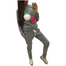 Russian Women Sweatshirt Hoodies Suits Puffer Ball Print Ice Cream Hair Plush Ball Casual Women Sweatshirt 2 Pieces Set GV400