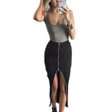 S-XL Women Skirt Women Knitted Skirts Sexy Zippers Package Hip Split Knitting Midi Skirt Pencil Long Skirt GV360