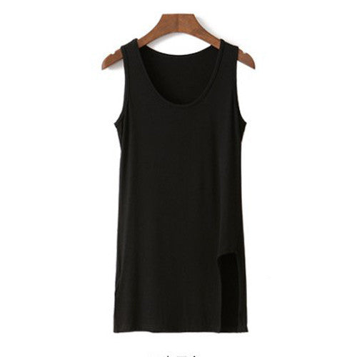 S-XXL Oversized Tops For Women Modal Casual Long Tank Top T Shirt Women Split Tee Shirt Big Size Slim T Shirts