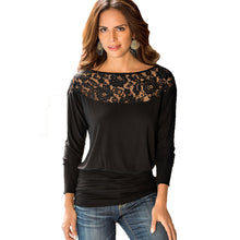 S-XXL Plus Size Women Clothing Long Sleeve Lace Patchwork T Shirt Women Casual O Neck T Shirts Tops Sexy Crochet Tee Shirt Femme