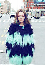 SUPER QUALITY Contrast Color Striped Hairy Shaggy Faux Sheep Goat Fur Women's O Neck Faux Fur Jackets Long Coat Outerwear