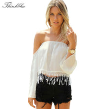 Sales Promotion European Sexy Off Shoulder Chiffon Shirts Women Crochet Tassel Crop Top White Chiffon Blusa Feminina