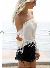 Sales Promotion European Sexy Off Shoulder Chiffon Shirts Women Crochet Tassel Crop Top White Chiffon Blusa Feminina