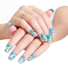 1 Box 24pc Women Artificial Crystal Diamond Nail Art Stickers Bride Manicure Set Series Nail Patch Blue s