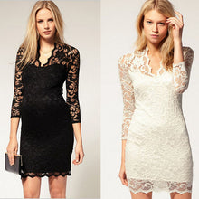 exy Womens dress Package hip Lace V-neck Slim Dress white and black causal