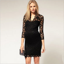 exy Womens dress Package hip Lace V-neck Slim Dress white and black causal