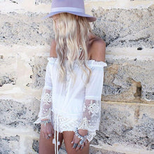 Women Lace Splicing Chiffon Off Shoulder Collar Blouse Tops causalShirt