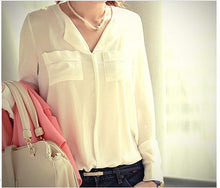 Womens Long Sleeve OL Career Chiffon Button Down Shirt Top office black and white Shirt