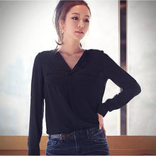 Womens Long Sleeve OL Career Chiffon Button Down Shirt Top office black and white Shirt