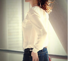 Womens Long Sleeve OL Career Chiffon Button Down Shirt Top office black and white Shirt