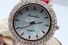 Women's Golden Bling Crystal Faux Leather Strap Analog Quartz Wrist Watch