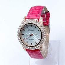 Women's Golden Bling Crystal Faux Leather Strap Analog Quartz Wrist Watch