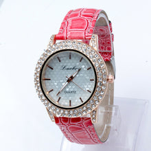 Women's Golden Bling Crystal Faux Leather Strap Analog Quartz Wrist Watch