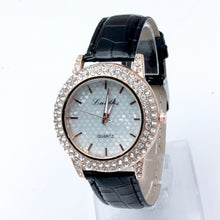 Women's Golden Bling Crystal Faux Leather Strap Analog Quartz Wrist Watch