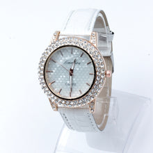 Women's Golden Bling Crystal Faux Leather Strap Analog Quartz Wrist Watch