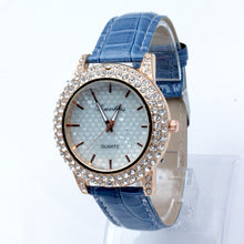 Women's Golden Bling Crystal Faux Leather Strap Analog Quartz Wrist Watch