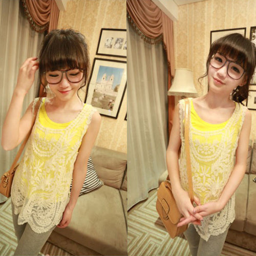 Lace Sleeveless Crochet Knit Vintage Women VTank Top Shirt Sexy