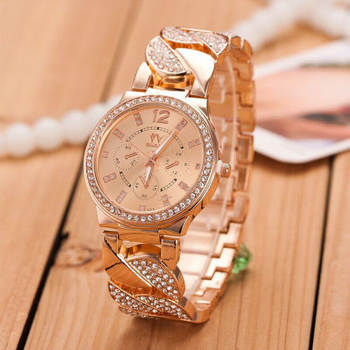 Women's Fashion Dress Luxury Bling Crystal Stainless Steel Band Analog Quartz Wrist Watch