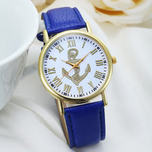 Fashion Womens Dress WatchRoman Numerals Boat Anchor Faux Leather Analog Quartz Wristwatch BluePink Freeship