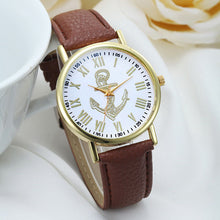 Fashion Womens Dress WatchRoman Numerals Boat Anchor Faux Leather Analog Quartz Wristwatch BluePink Freeship