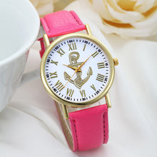 Fashion Womens Dress WatchRoman Numerals Boat Anchor Faux Leather Analog Quartz Wristwatch BluePink Freeship