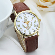 Fashion Womens Dress WatchRoman Numerals Boat Anchor Faux Leather Analog Quartz Wristwatch BluePink Freeship