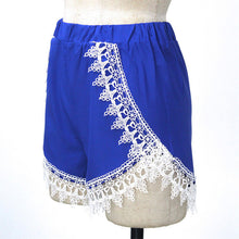 Women Casual High Waist Lace Short Pants Blue Plus Size