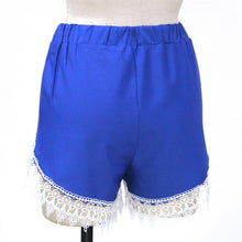 Women Casual High Waist Lace Short Pants Blue Plus Size