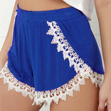 Women Casual High Waist Lace Short Pants Blue Plus Size