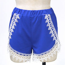 Women Casual High Waist Lace Short Pants Blue Plus Size