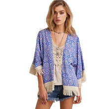 Fashion Women Printed Chiffon Cardigan Blouse Tassel Fringe Shawl Kimono Loose Jacket Tops Femininas