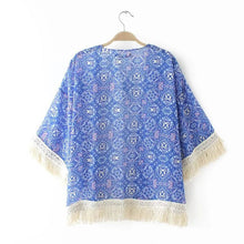 Fashion Women Printed Chiffon Cardigan Blouse Tassel Fringe Shawl Kimono Loose Jacket Tops Femininas