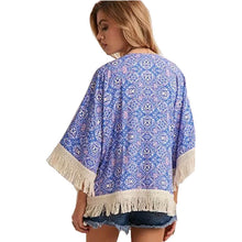 Fashion Women Printed Chiffon Cardigan Blouse Tassel Fringe Shawl Kimono Loose Jacket Tops Femininas
