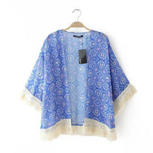 Fashion Women Printed Chiffon Cardigan Blouse Tassel Fringe Shawl Kimono Loose Jacket Tops Femininas