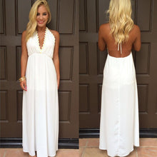 Sexy Women Floral V-Neck Sleeveless Chiffon Boho Long Maxi Dress Long Beach Sundress White Vestideo