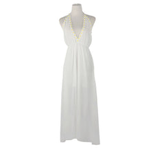 Sexy Women Floral V-Neck Sleeveless Chiffon Boho Long Maxi Dress Long Beach Sundress White Vestideo