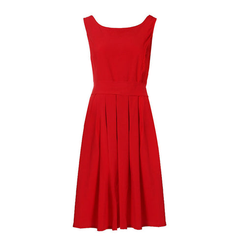 Sleeveless Pleated Dress O-neck Size S M L XL For Women